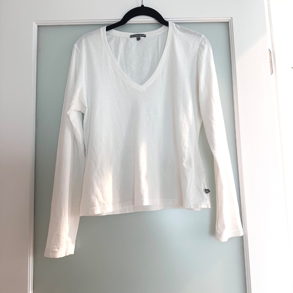 James Perse Women's Cotton White Deep V-Neck Long Sleeve Shirt Top Size 3